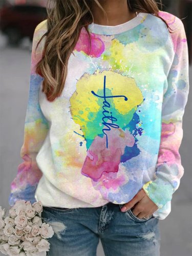 Women's faith colorful watercolor print sweatshirt