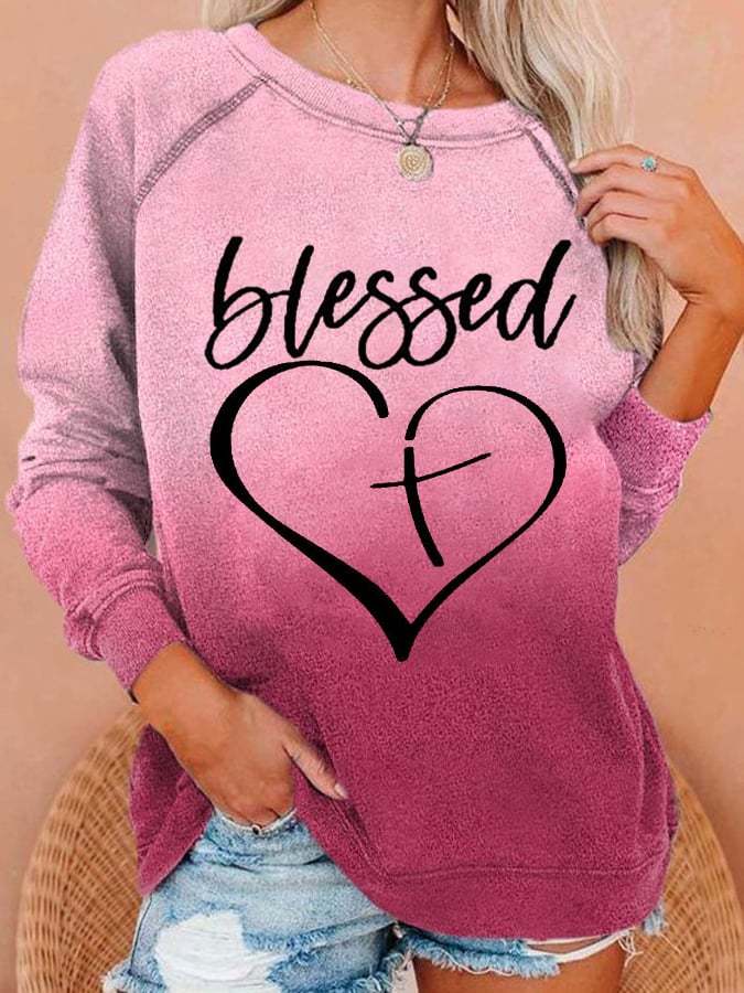 Women's Blessed  Love Cross Print Sweatshirt