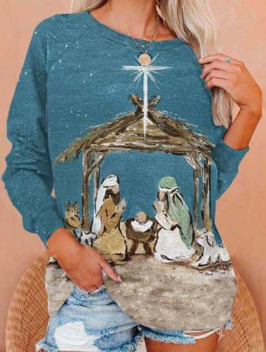 Women's Christmas Nativity Print Sweatshirt
