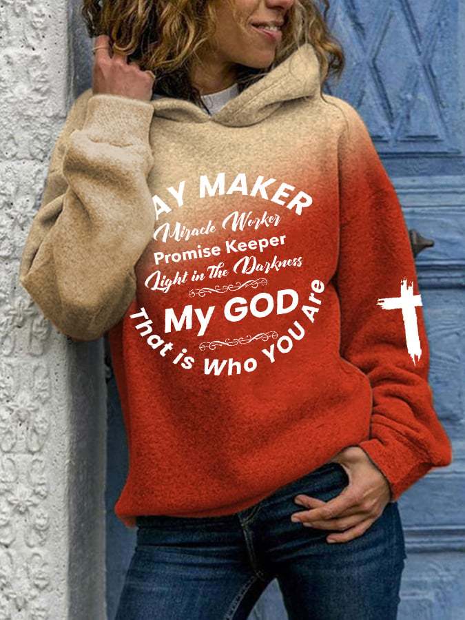 Women's Waymaker Miracle Worker Promise Keeper Light in the Darkness My God Print Casual Hoodie