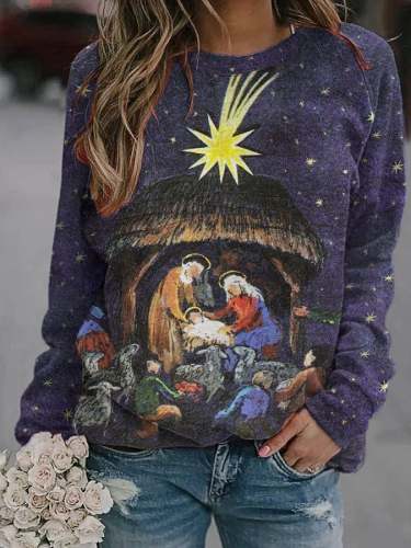 Women's Faith Jesus Nativity Print Sweatshirt