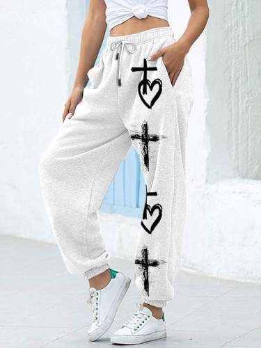 Women's Faith Cross Print Track Pants