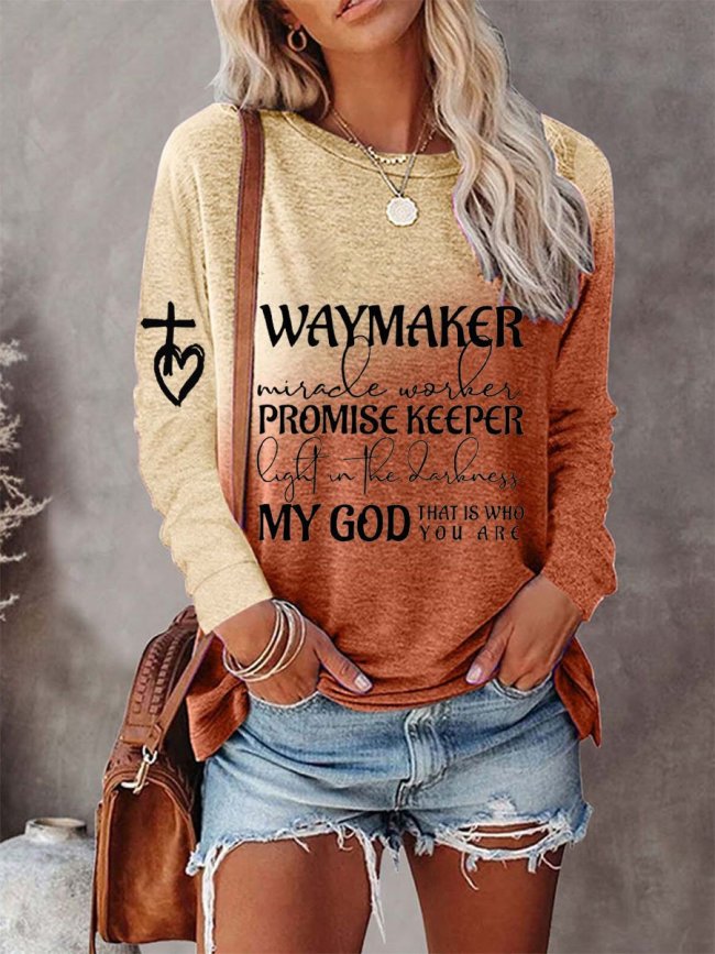 Women's Faith Waymaker My God That Is Who You Are Ombre Sweatshirt