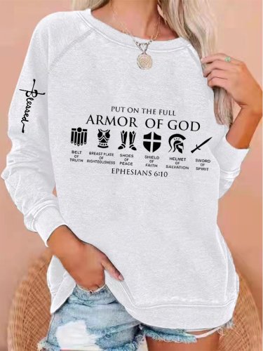 Women's Put On The Full Armor of God Cross Ephesians 6:10 Printed Sweatshirt