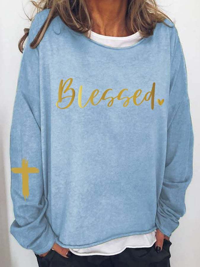 Women's Faith Gold 'Blessed' Print Long Sleeve T-Shirtrt