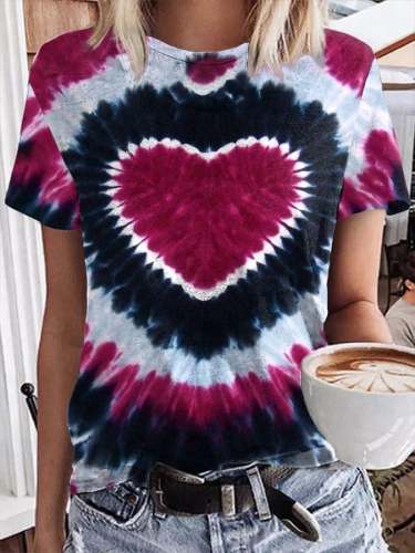 Women's Valentine's Day Heart Tie Dye Print T-Shirt