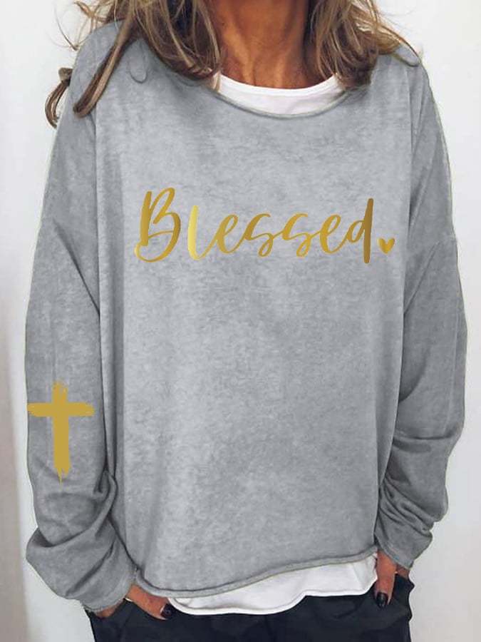 Women's Faith Gold 'Blessed' Print Long Sleeve T-Shirtrt