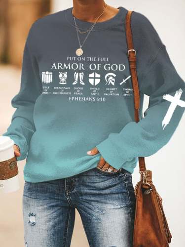 Women's Put on The Full Armor of God Printed Gradient Sweatshirt