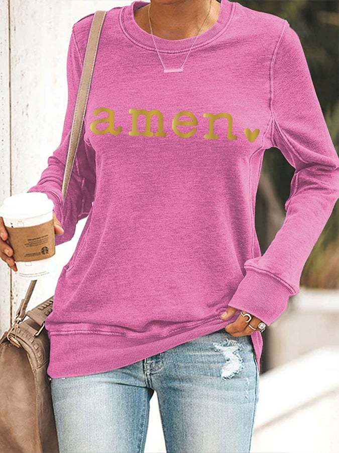 Women's Faith Gold 'amen' Print Sweatshirt