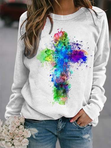 Women's Christian Faith Colorful Cross Print Sweatshirt