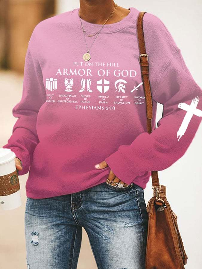 Women's Put on The Full Armor of God Printed Gradient Sweatshirt