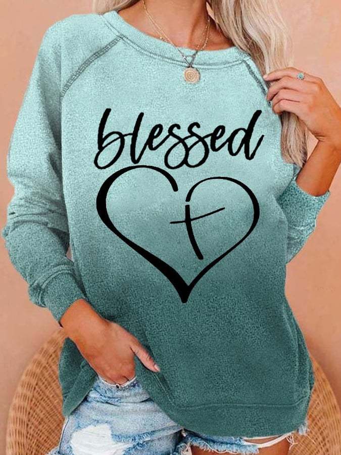 Women's Blessed  Love Cross Print Sweatshirt