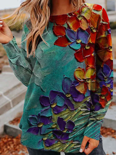 Color Oil Painting Long Sleeve Top
