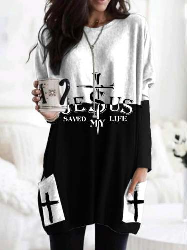 Jesus Saved My Life Print Pocket Top