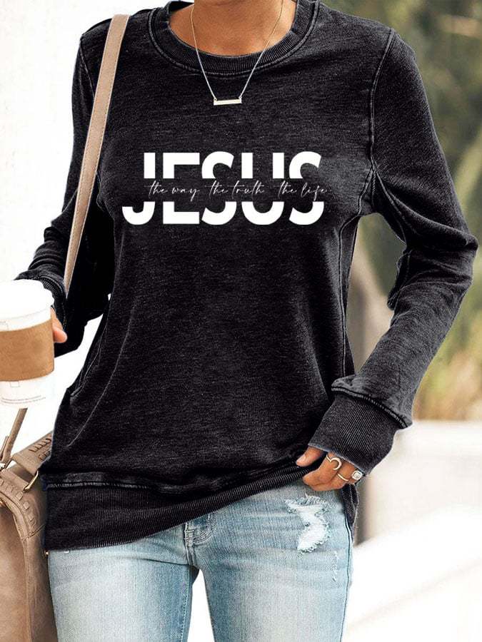 Women's Jesus Printed Crew Neck Sweatshirt