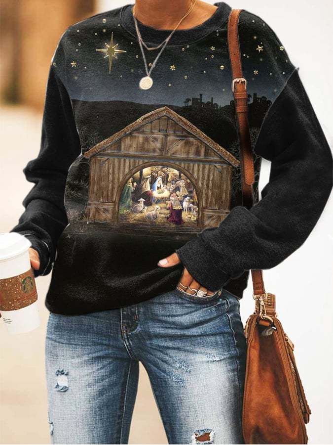 Women's Nativity Print Sweatshirt