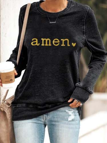 Women's Faith Gold 'amen' Print Sweatshirt