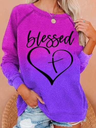 Women's Blessed  Love Cross Print Sweatshirt