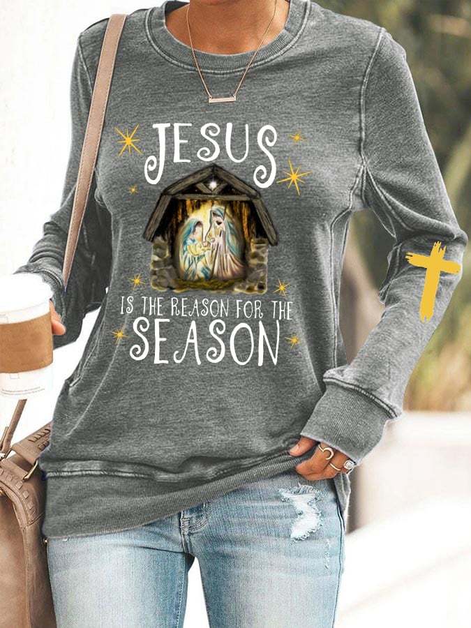 Women's Jesus Is The Reason For The Season Print Casual Sweatshirt
