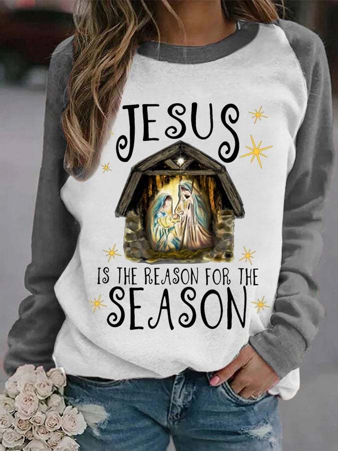 Women‘s  Jesus Is The Reason For The Season Print Casual Sweatshirt