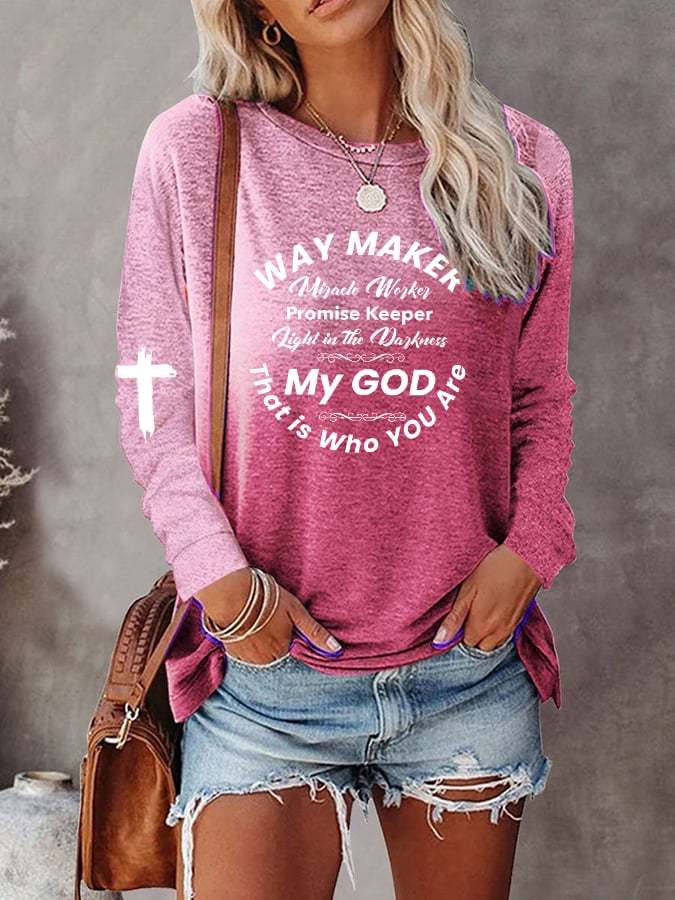 Women's Waymaker Miracle Worker Promise Keeper Light in the Darkness My God Gradient Letter Print T-shirt