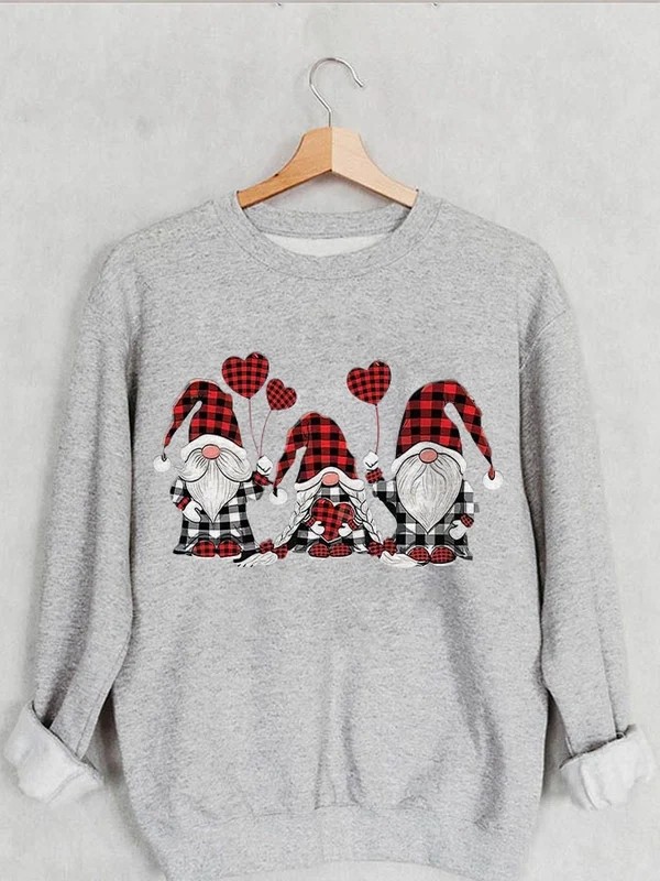 Heart Gnome Plaid Print Sweatshirt