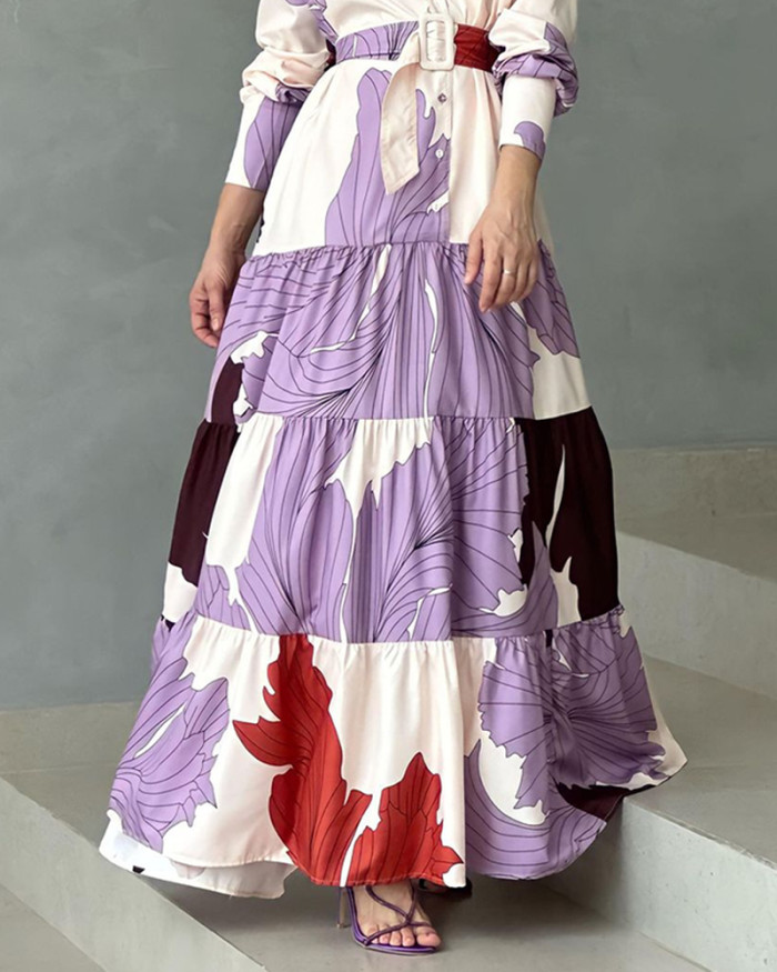 Trendy Lapel Print Dress