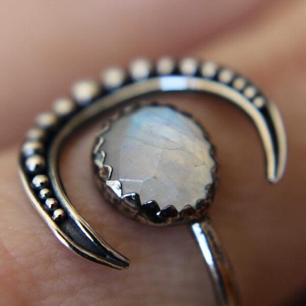 Faceted Moonstone Adjustable Ring