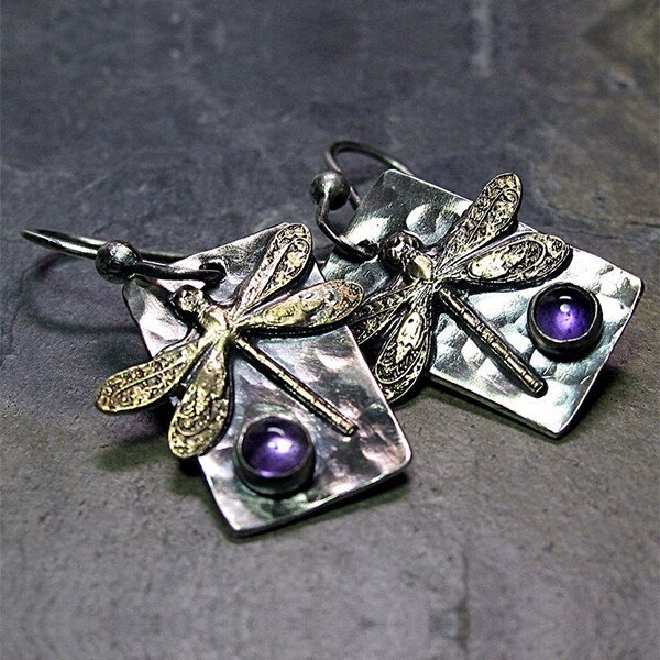 Sterling Silver Dragonfly Gemstone Earrings