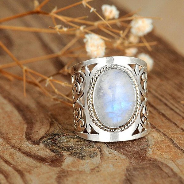 Filigree Rainbow Moonstone Ring