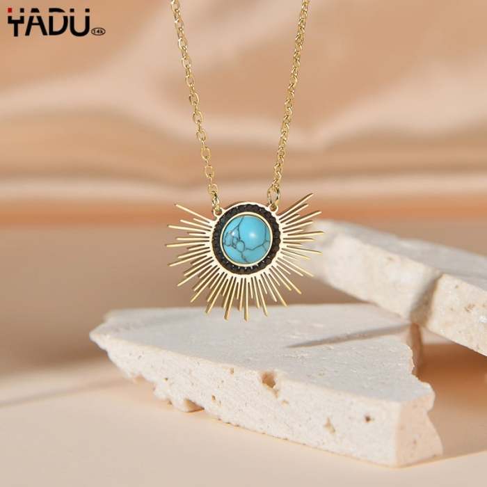 Last Day 75% OFFGold sunflower turquoise pendant