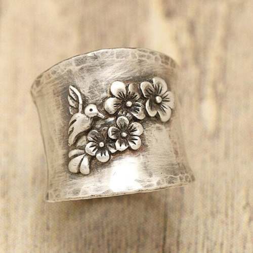 Last Day 75% OFFBird Flower Wide Band Ring