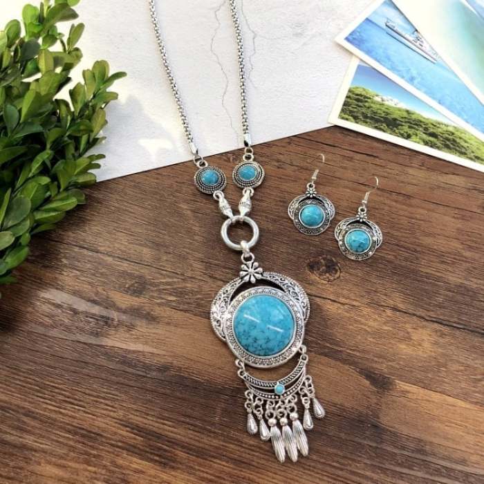 Last Day 75% OFFTassel sweater turquoise necklace