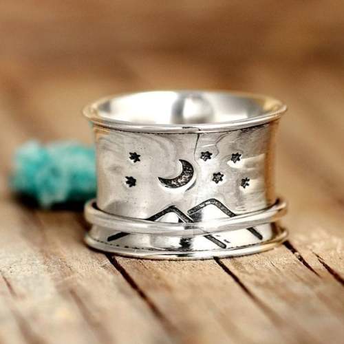 Last Day 75% OFFNatural Mountains Stars And Moon Spinner Ring
