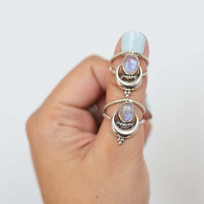 Last Day 75% OFFOval Rainbow Moonstone Moon Phase Ring