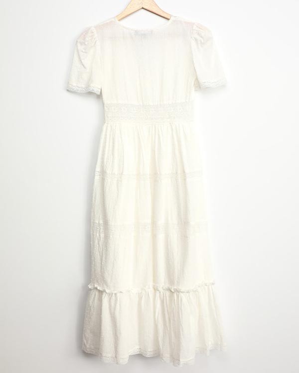 Elegant White Lace Layered Midi Dress