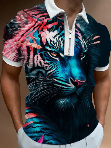 Animal Print Short Sleeve Polo Shirt