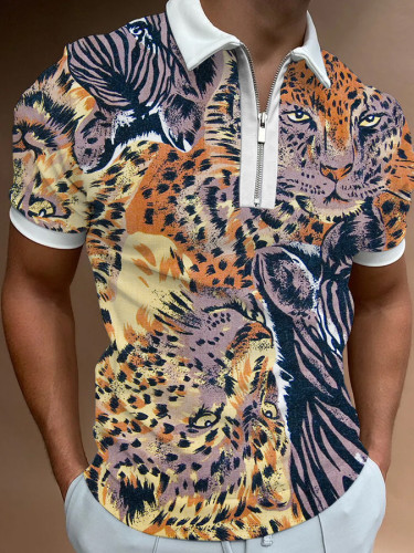 Animal Print Short Sleeve Polo Shirt