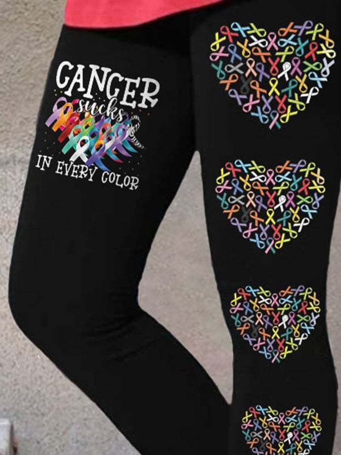 Cancer Awareness Cancer Sucks In Every Color Print Leggings
