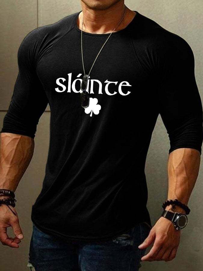 Men's Slainte Slainte St. Patrick's Day Print Long Sleeve T-Shirt