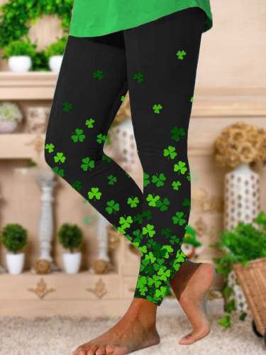 Women's St. Patrick's Day Shamrock Print Stretch Leggings