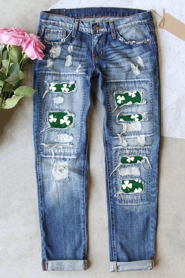 Women's Lucky Shamrocks Print Jeans