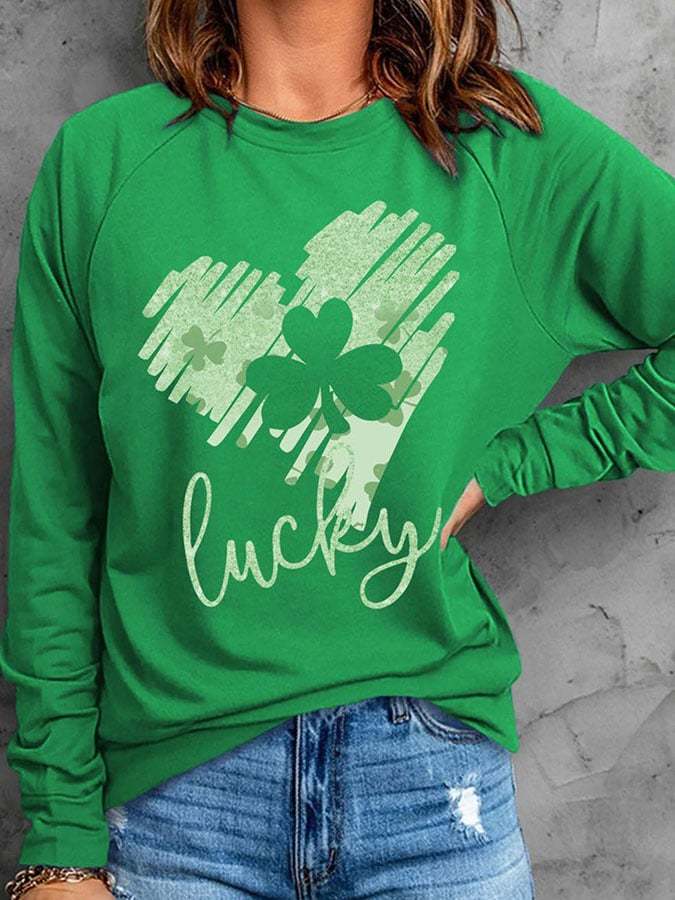 St. Patrick'S Day Lucky Clover Heart Print T-Shirt