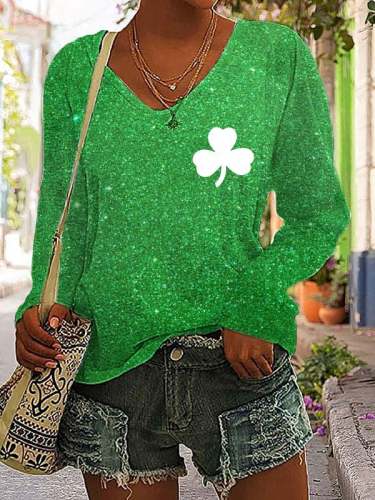 Women's St. Patrick's Day V-Neck Long Sleeve T-Shirt