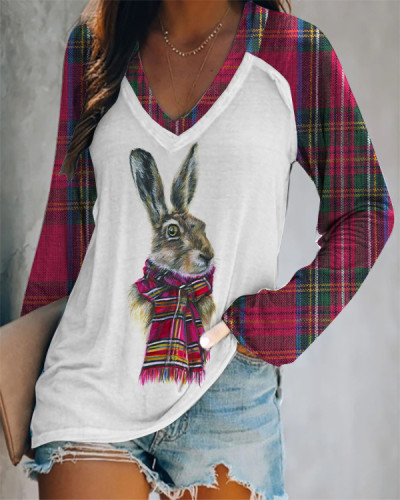 Women's Rabbit Print Loose T-Shirt