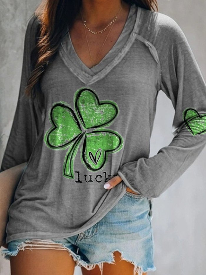 Women's St Patricks Day Lucky Clover Graphic Casual Long Sleeve T-Shirt