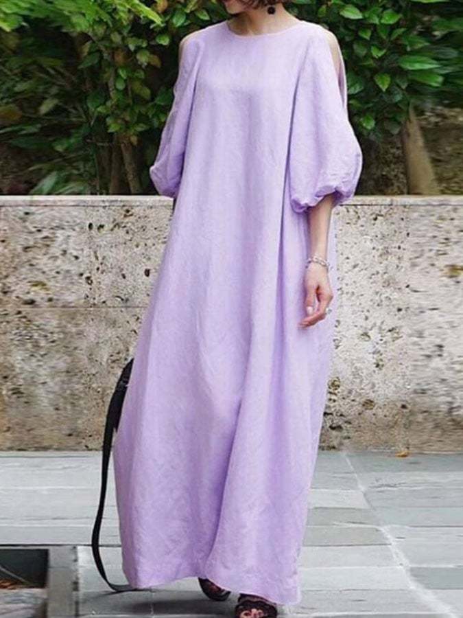 Off-The-Shoulder Solid Cotton And Linen Long Dress