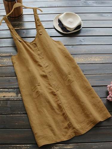 Women's Loose Suspender Skirt Pocket Dress