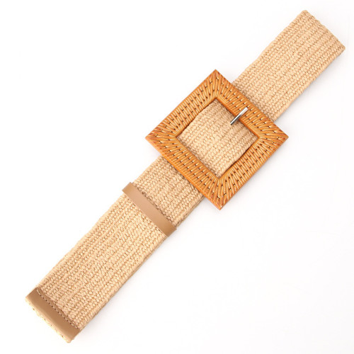 Woven Belt Wide Straw Waist Seal