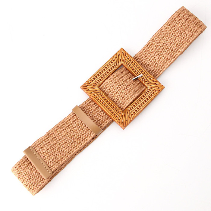 Woven Belt Wide Straw Waist Seal